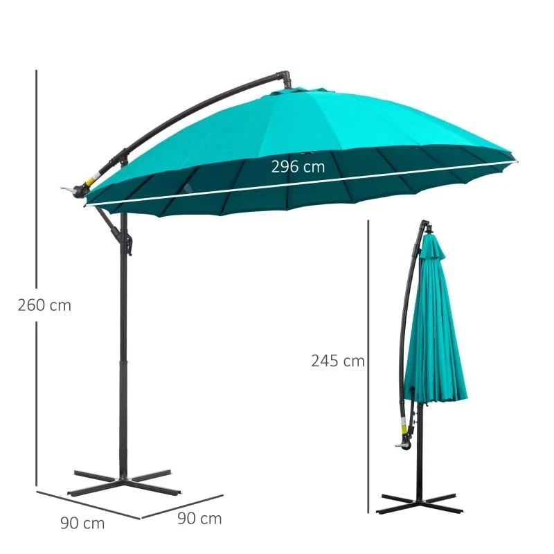 Outsunny 3m Cantilever Umbrella 18 Ribs & Vents Adjustable Angle - Green - 84D-118GN - Image 10