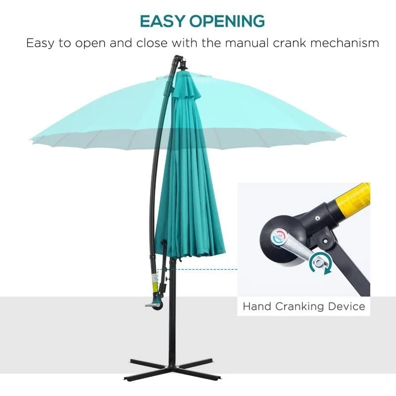 Outsunny 3m Cantilever Umbrella 18 Ribs & Vents Adjustable Angle - Green - 84D-118GN - Image 9