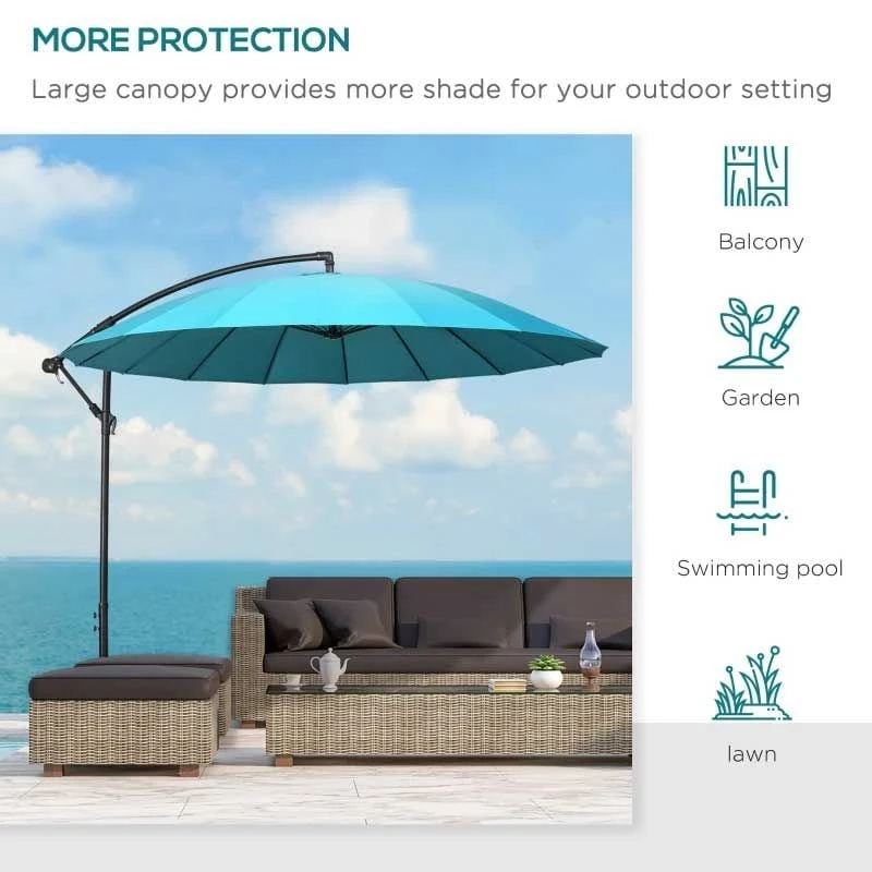 Outsunny 3m Cantilever Umbrella 18 Ribs & Vents Adjustable Angle - Green - 84D-118GN - Image 8