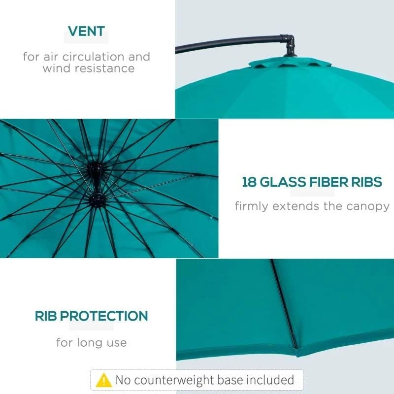Outsunny 3m Cantilever Umbrella 18 Ribs & Vents Adjustable Angle - Green - 84D-118GN - Image 7