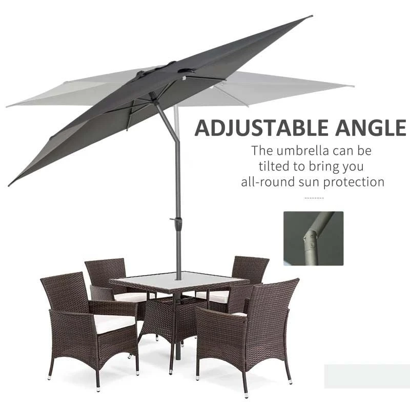Outsunny 3 X 2m Patio Parasol With Tilt Crank Adjustable Angle - Grey - 84D-126CG - Image 9