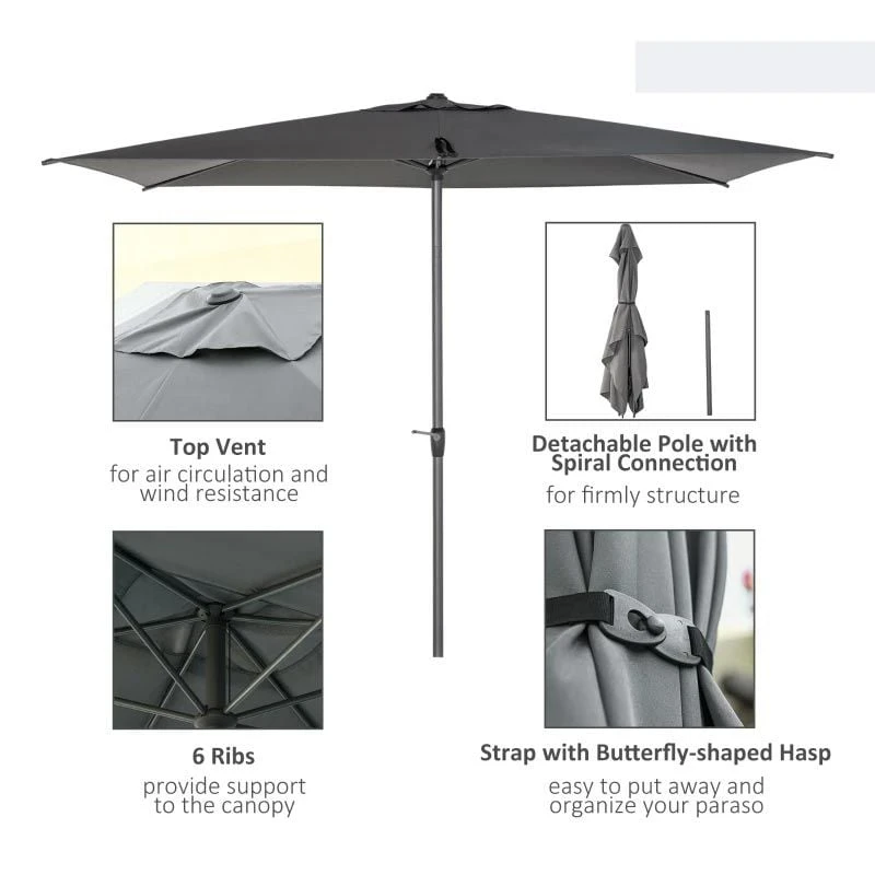 Outsunny 3 X 2m Patio Parasol With Tilt Crank Adjustable Angle - Grey - 84D-126CG - Image 7