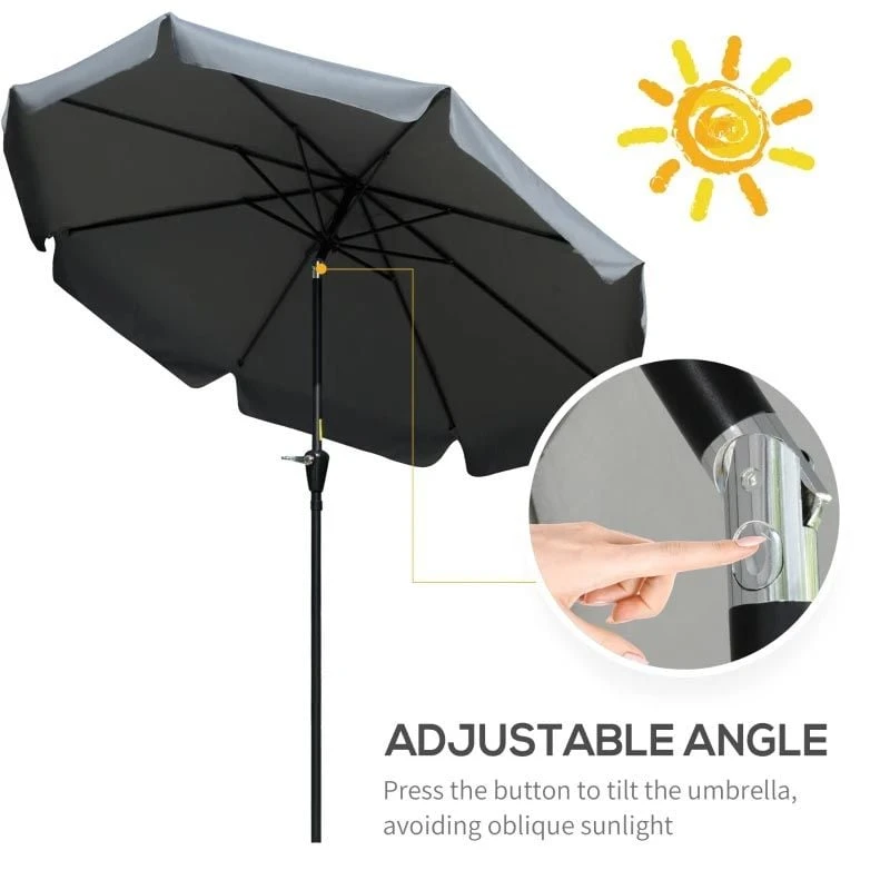 Outsunny 2.66m Patio Parasol With 8 Sturdy Ribs - Charcoal Grey - 84D-157CG - Image 8
