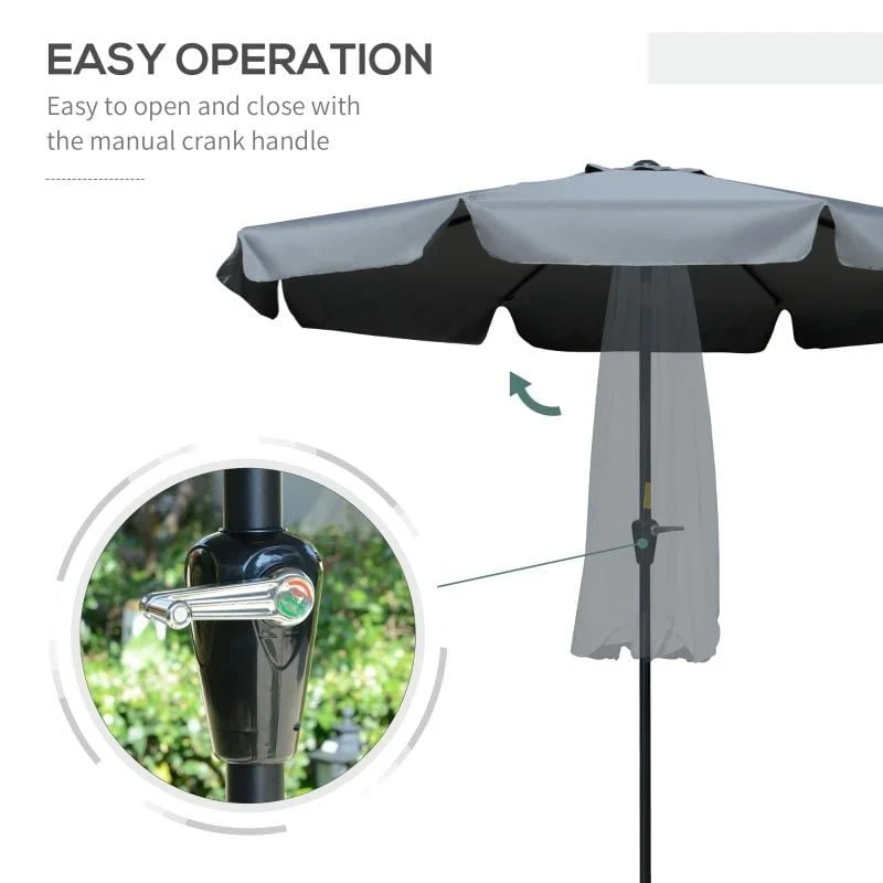 Outsunny 2.66m Patio Parasol With 8 Sturdy Ribs - Charcoal Grey - 84D-157CG - Image 7