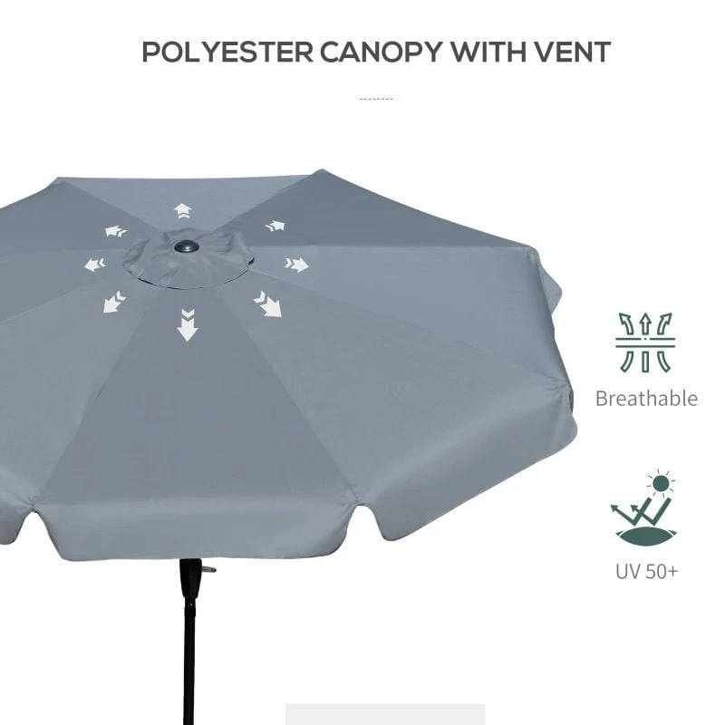 Outsunny 2.66m Patio Parasol With 8 Sturdy Ribs - Charcoal Grey - 84D-157CG - Image 6