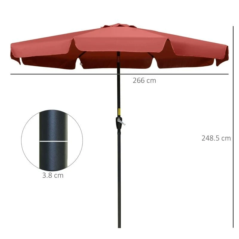 Outsunny 2.66m Patio Parasol With 8 Sturdy Ribs - Wine Red - 84D-157WR - Image 9