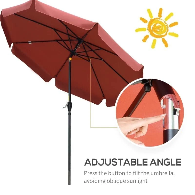 Outsunny 2.66m Patio Parasol With 8 Sturdy Ribs - Wine Red - 84D-157WR - Image 8