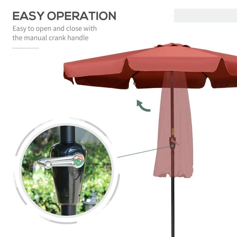 Outsunny 2.66m Patio Parasol With 8 Sturdy Ribs - Wine Red - 84D-157WR - Image 7