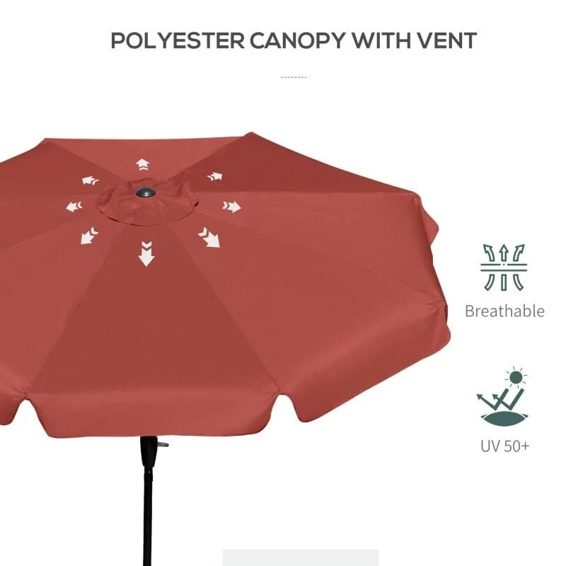 Outsunny 2.66m Patio Parasol With 8 Sturdy Ribs - Wine Red - 84D-157WR - Image 6