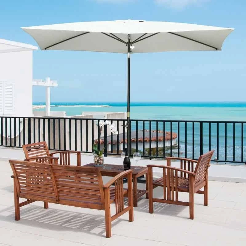 Outsunny 2 X 3m Rectangular Patio Parasol With Crank & Push Button Tilt - Cream White - 84D-158CW
