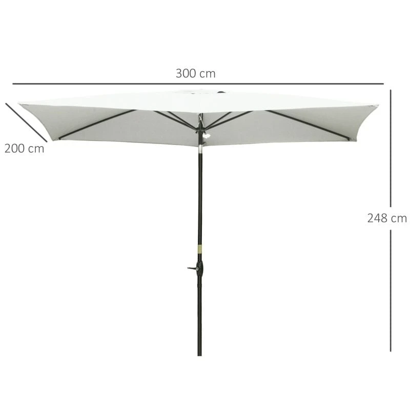 Outsunny 2 X 3m Rectangular Patio Parasol With Crank & Push Button Tilt - Cream White - 84D-158CW - Image 10