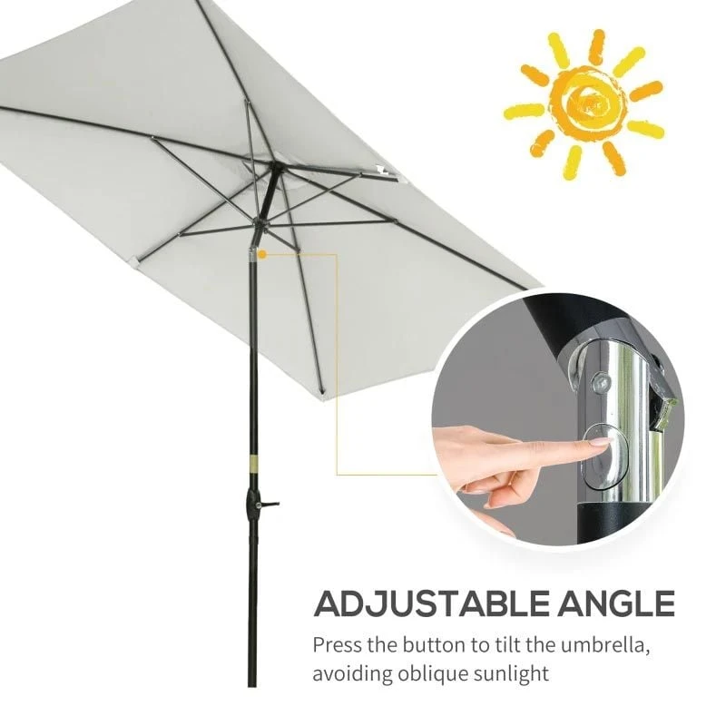 Outsunny 2 X 3m Rectangular Patio Parasol With Crank & Push Button Tilt - Cream White - 84D-158CW - Image 9