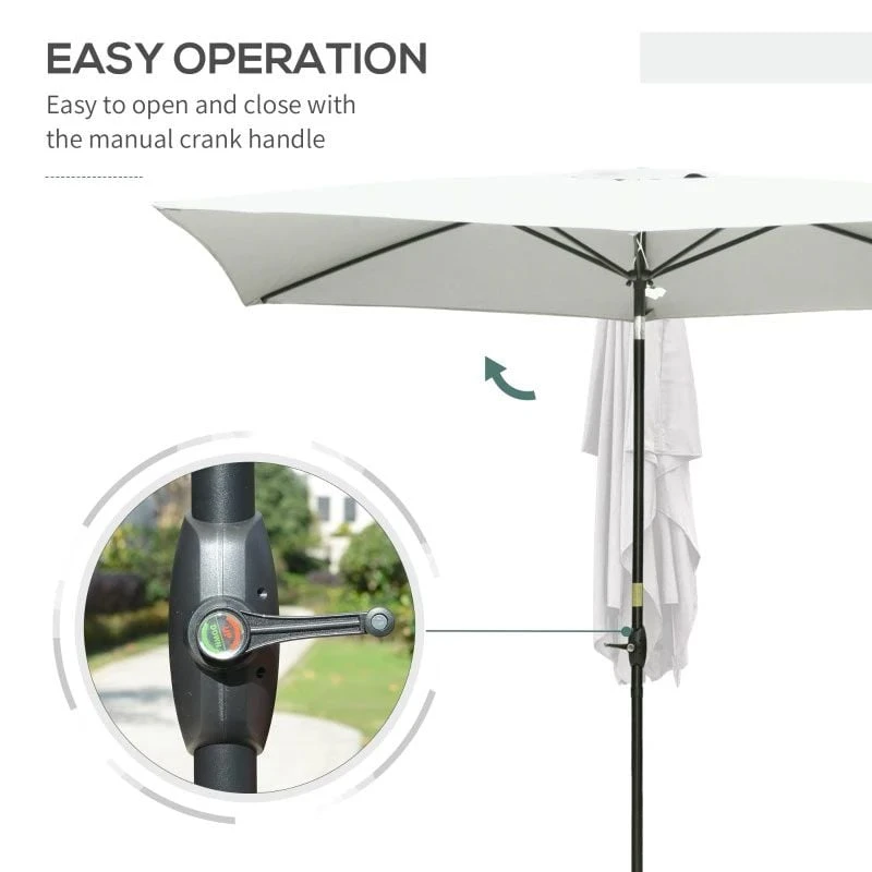 Outsunny 2 X 3m Rectangular Patio Parasol With Crank & Push Button Tilt - Cream White - 84D-158CW - Image 8