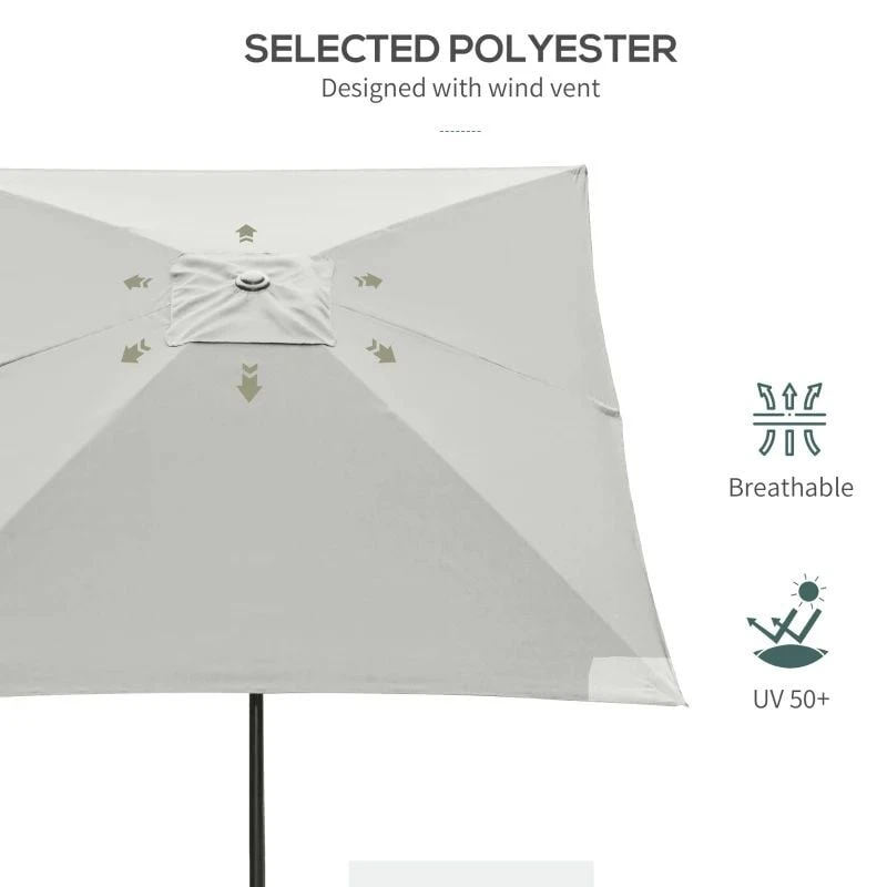 Outsunny 2 X 3m Rectangular Patio Parasol With Crank & Push Button Tilt - Cream White - 84D-158CW - Image 6