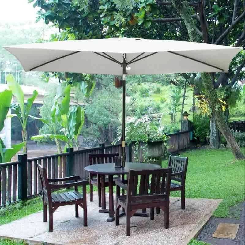 Outsunny 2 X 3m Rectangular Patio Parasol With Crank & Push Button Tilt - Cream White - 84D-158CW - Image 3
