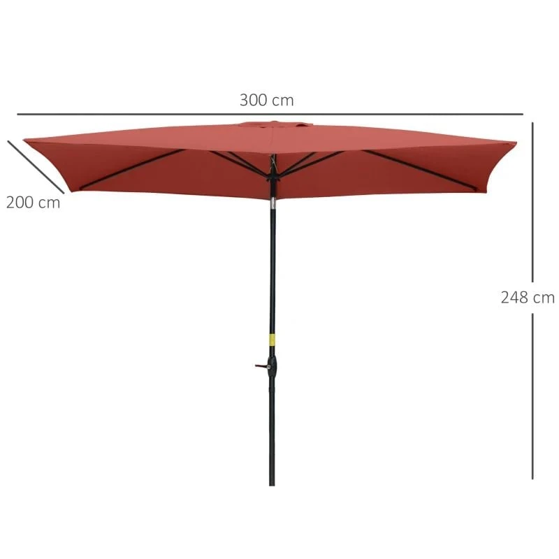 Outsunny 2 X 3m Rectangular Patio Parasol With Crank & Push Button Tilt - Wine Red - 84D-158WR - Image 9