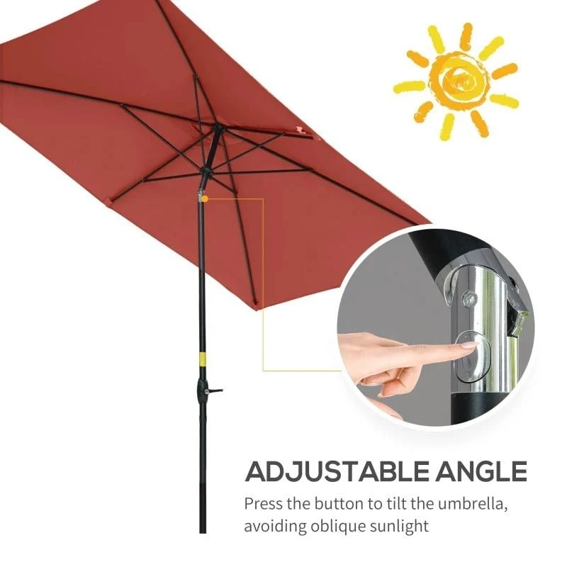 Outsunny 2 X 3m Rectangular Patio Parasol With Crank & Push Button Tilt - Wine Red - 84D-158WR - Image 8