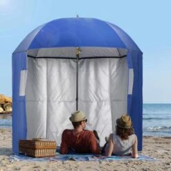 Outsunny 2m Fishing Beach Parasol With Sides And Push Botton Tilt & Carry Bag - Blue - 84D-173BU