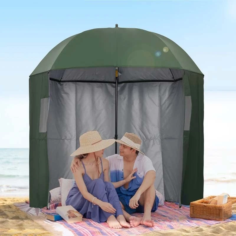 Outsunny 2m Fishing Beach Parasol With Sides And Push Button Tilt & Carry Bag - Green - 84D-173GN