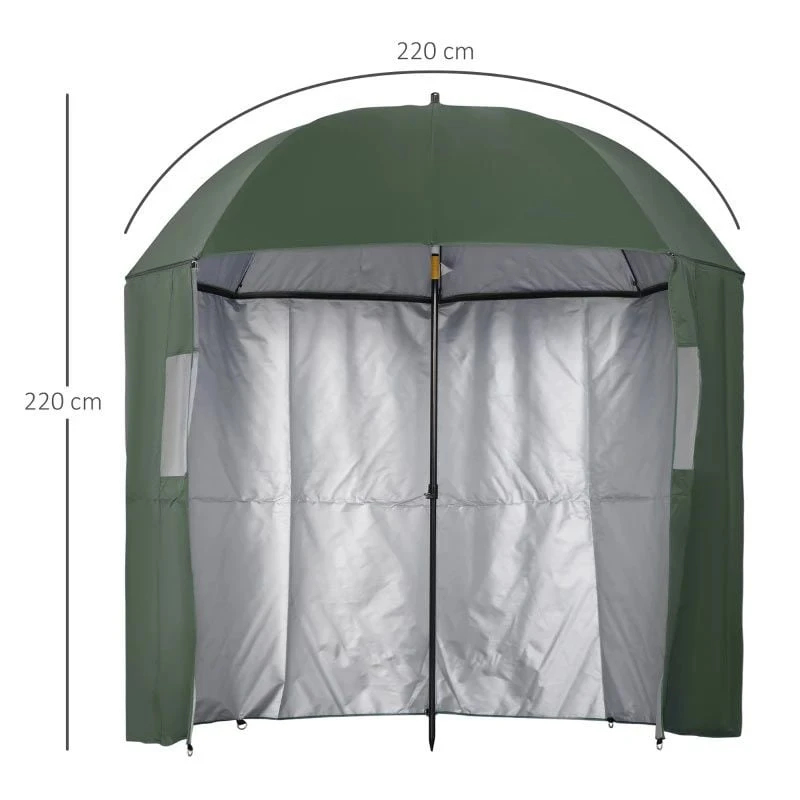 Outsunny 2m Fishing Beach Parasol With Sides And Push Button Tilt & Carry Bag - Green - 84D-173GN - Image 10