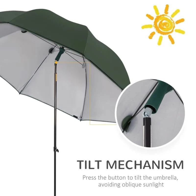 Outsunny 2m Fishing Beach Parasol With Sides And Push Button Tilt & Carry Bag - Green - 84D-173GN - Image 8