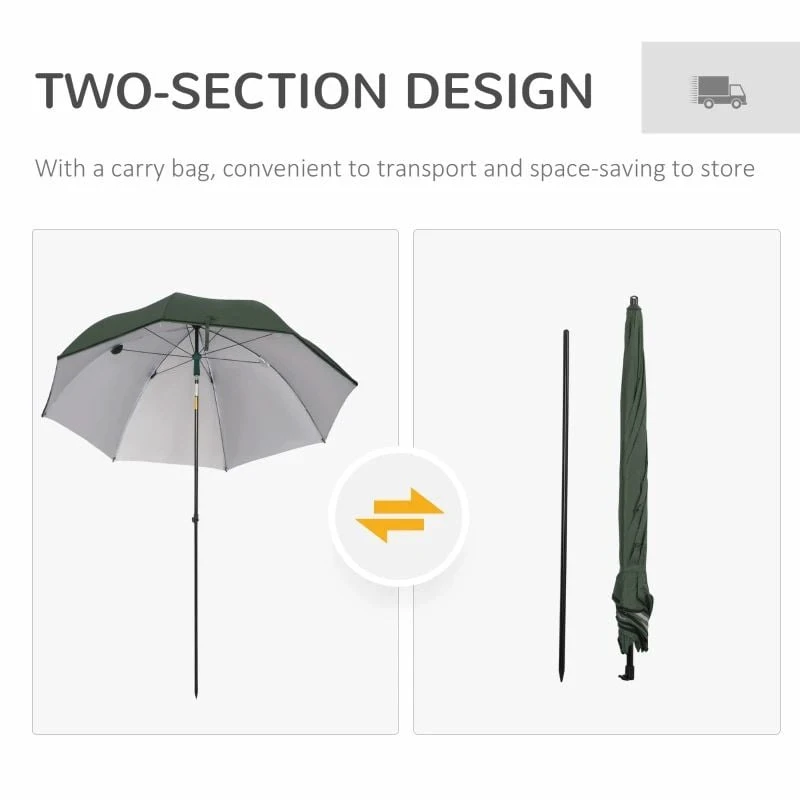 Outsunny 2m Fishing Beach Parasol With Sides And Push Button Tilt & Carry Bag - Green - 84D-173GN - Image 7