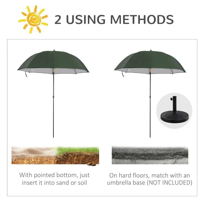 Outsunny 2m Fishing Beach Parasol With Sides And Push Button Tilt & Carry Bag - Green - 84D-173GN - Image 6