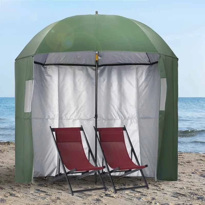 Outsunny 2m Fishing Beach Parasol With Sides And Push Button Tilt & Carry Bag - Green - 84D-173GN - Image 3
