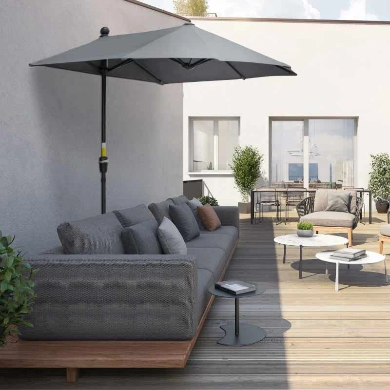Outsunny 2m Half Balcony Parasol With Crank Handle & Base - Dark Grey - 84D-175CG