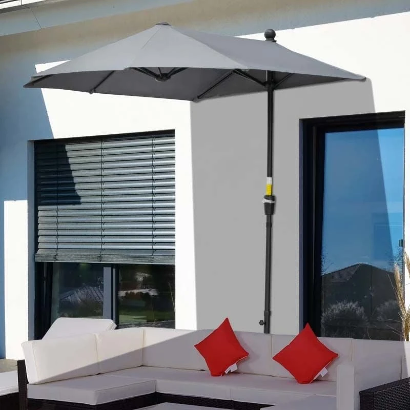 Outsunny 2m Half Balcony Parasol With Crank Handle & Base - Dark Grey - 84D-175CG - Image 3