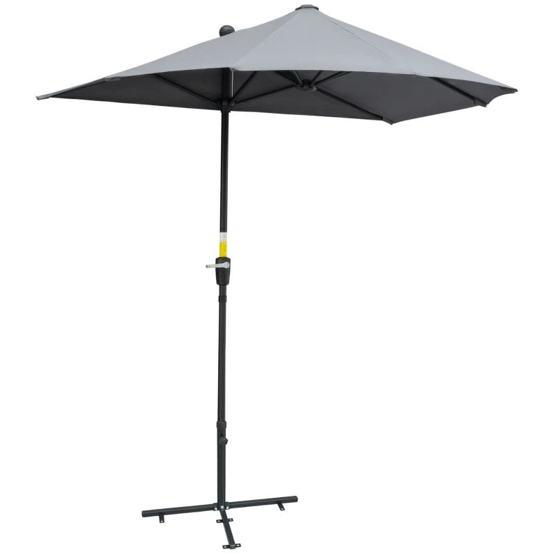 Outsunny 2m Half Balcony Parasol With Crank Handle & Base - Dark Grey - 84D-175CG - Image 2