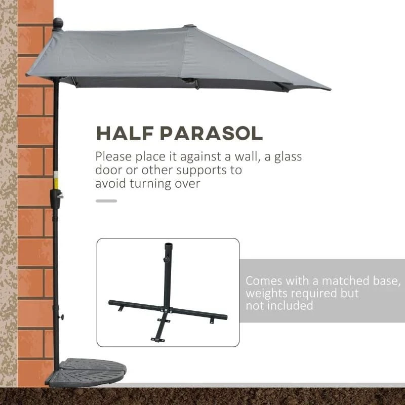 Outsunny 2m Half Balcony Parasol With Crank Handle & Base - Dark Grey - 84D-175CG - Image 9