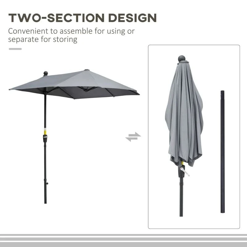 Outsunny 2m Half Balcony Parasol With Crank Handle & Base - Dark Grey - 84D-175CG - Image 8