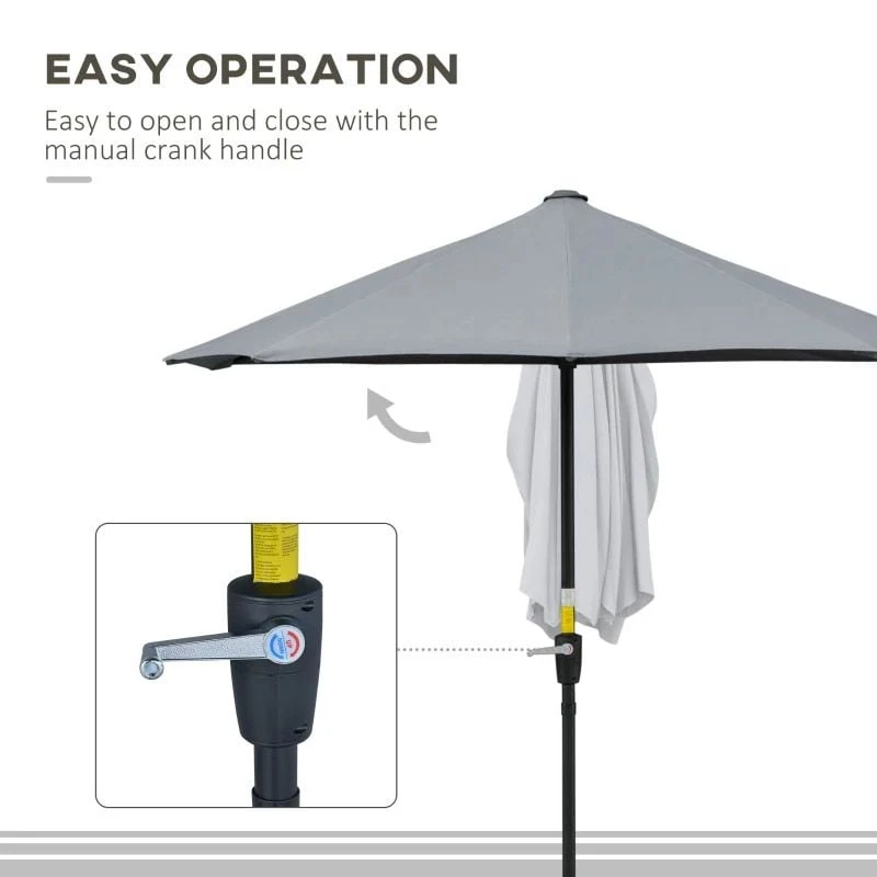 Outsunny 2m Half Balcony Parasol With Crank Handle & Base - Dark Grey - 84D-175CG - Image 7