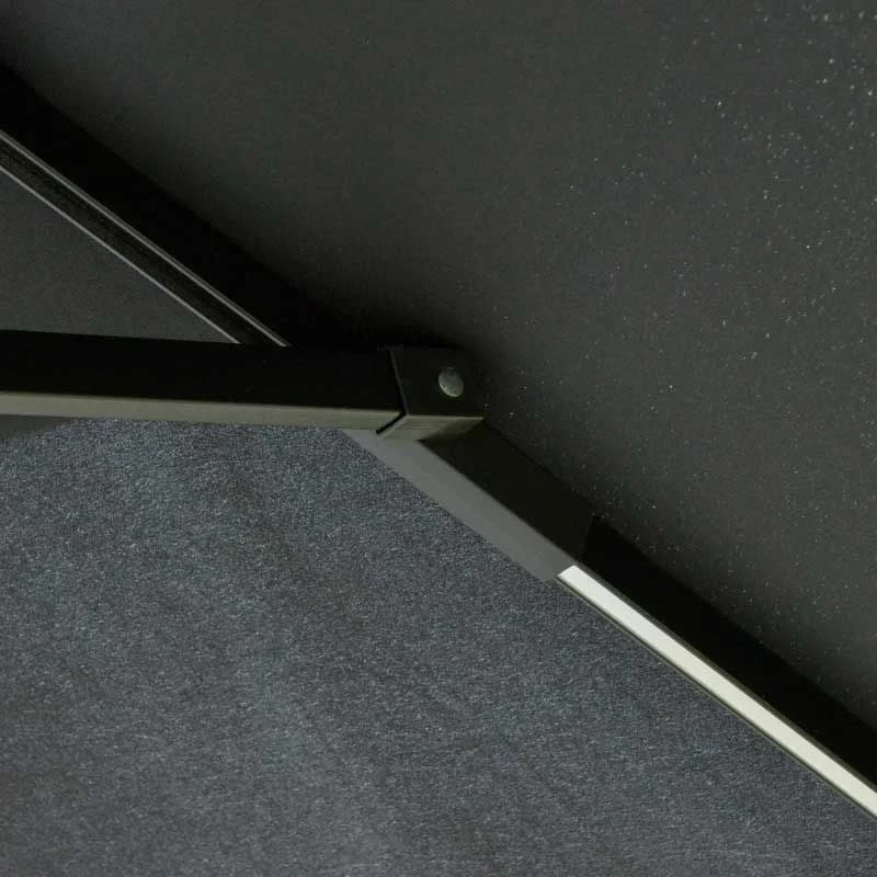 Outsunny 3m Cantilever Banana Parasol Hanging Umbrella With LED Solar Lights, Crank, 8 Sturdy Ribs And Cross Base - Black - 84D-180BK - Image 3