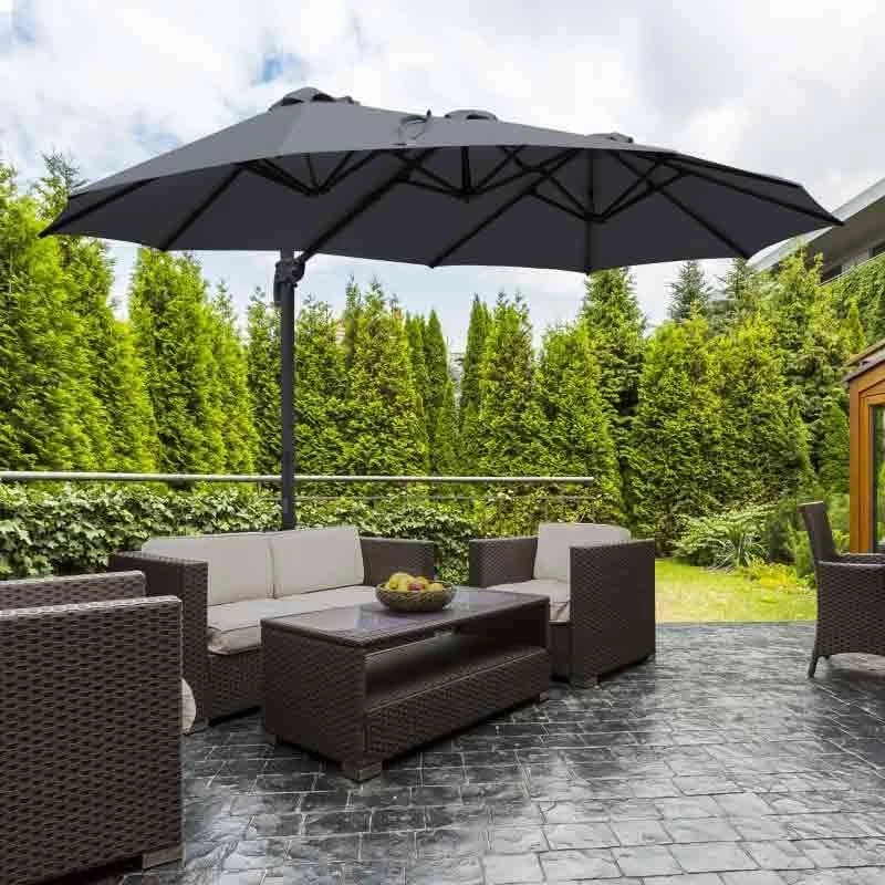 Outsunny 4.5m Large Double-Sided Rectangular Parasol With Crank Handle 360° Cross Base - Grey - 84D-183CG - Image 10