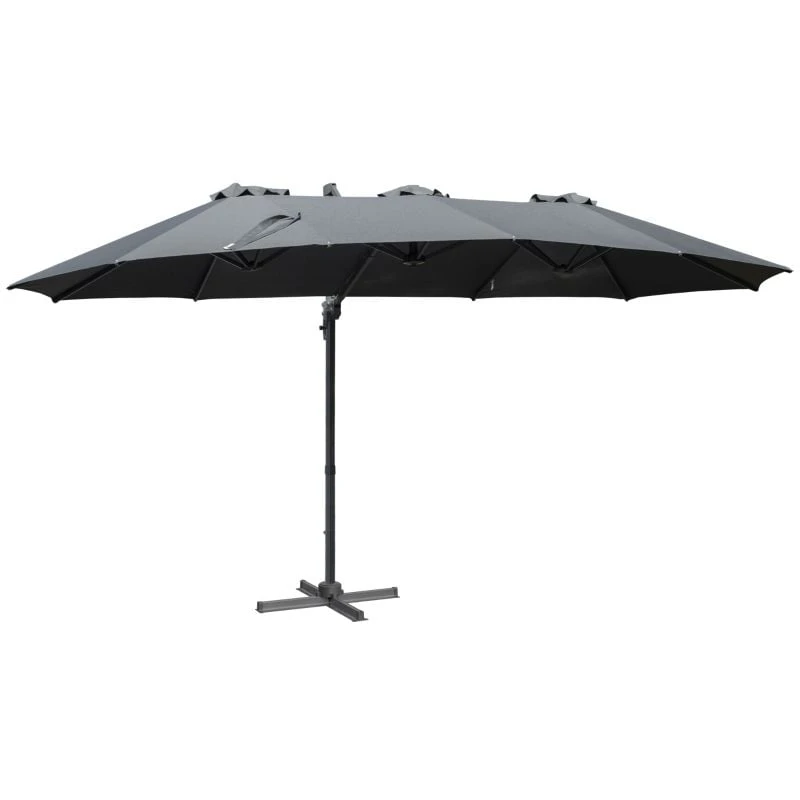 Outsunny 4.5m Large Double-Sided Rectangular Parasol With Crank Handle 360° Cross Base - Grey - 84D-183CG - Image 2