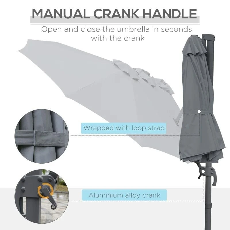 Outsunny 4.5m Large Double-Sided Rectangular Parasol With Crank Handle 360° Cross Base - Grey - 84D-183CG - Image 6