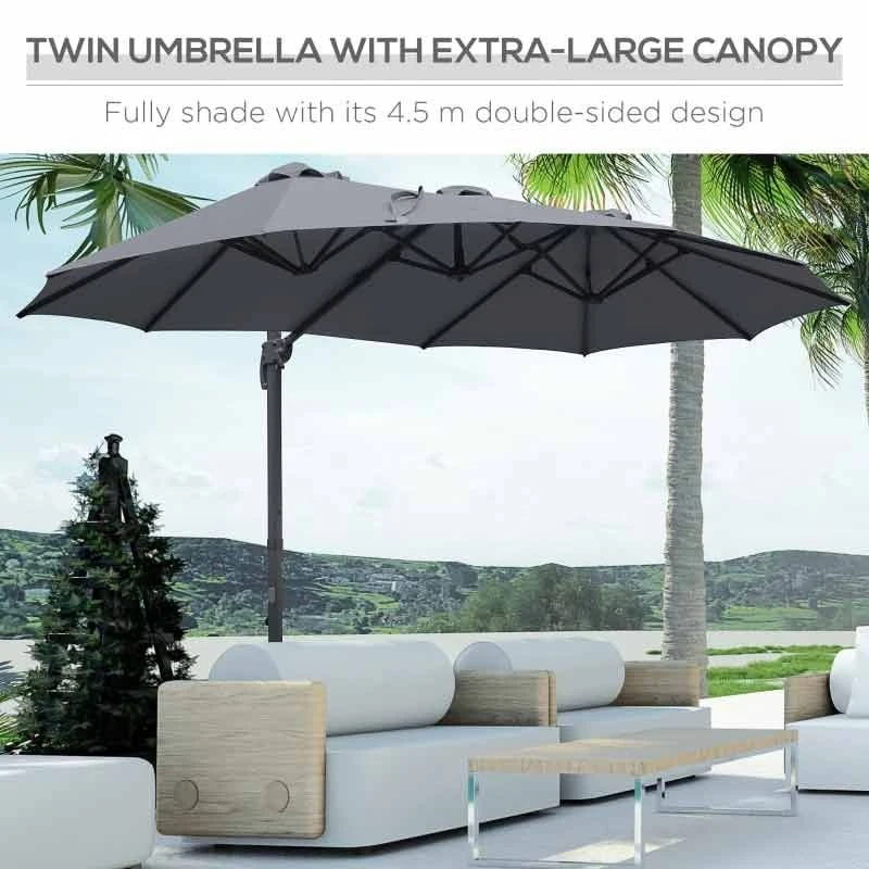 Outsunny 4.5m Large Double-Sided Rectangular Parasol With Crank Handle 360° Cross Base - Grey - 84D-183CG - Image 5
