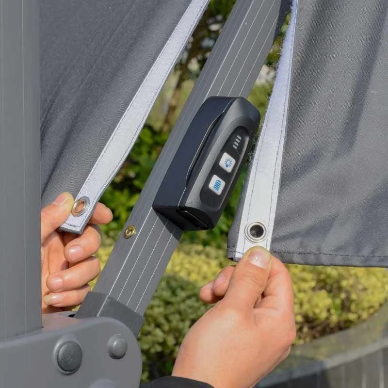 Outsunny 3m Cantilever Parasol Solar LED Lighted Hanging Canopy With Tilt And Crank Handle And Cross Base - Grey - 84D-184CG - Image 5