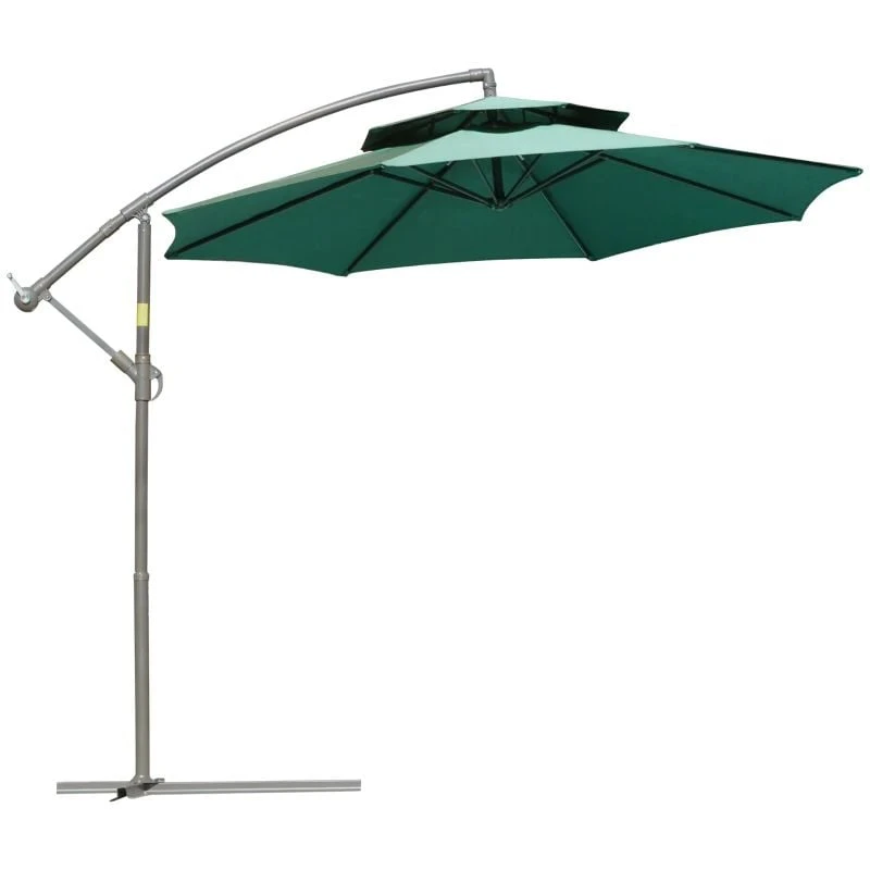 Outsunny 2.7m Banana Cantilever Parasol With Crank Handle And Cross Base - Green - 84D-187GN - Image 2