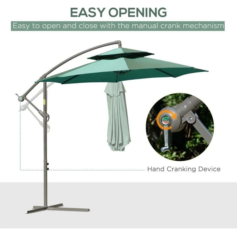 Outsunny 2.7m Banana Cantilever Parasol With Crank Handle And Cross Base - Green - 84D-187GN - Image 6