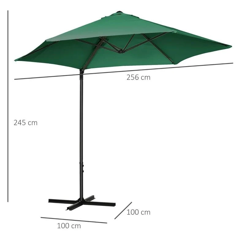 Outsunny 2.5M Cantilever Parasol With 360° Rotation With Cross Base - Green - 84D-209V00GN - Image 8