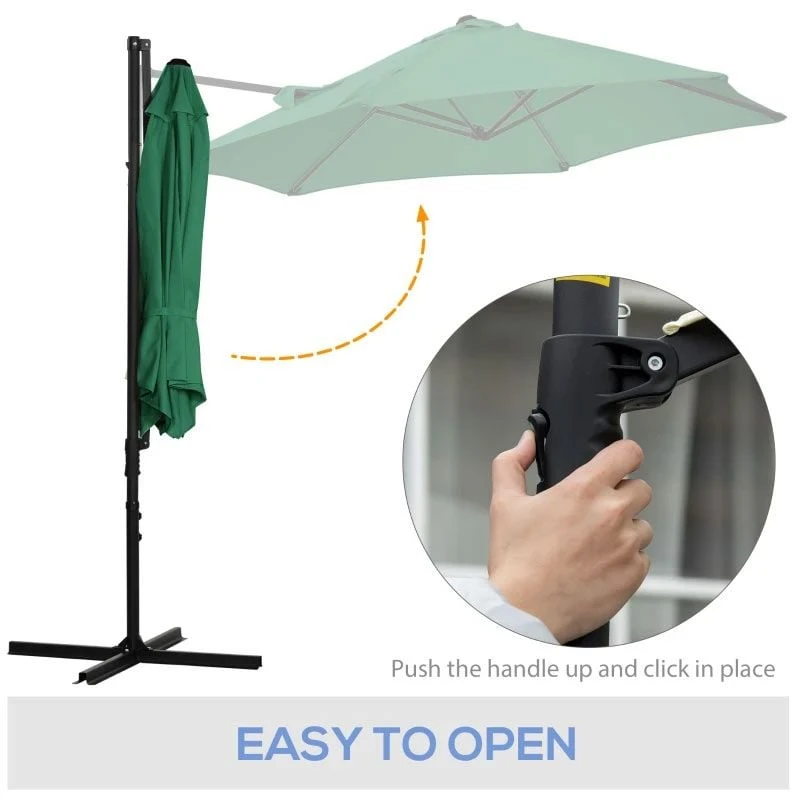 Outsunny 2.5M Cantilever Parasol With 360° Rotation With Cross Base - Green - 84D-209V00GN - Image 7