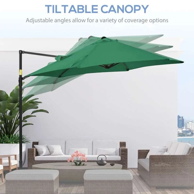 Outsunny 2.5M Cantilever Parasol With 360° Rotation With Cross Base - Green - 84D-209V00GN - Image 6