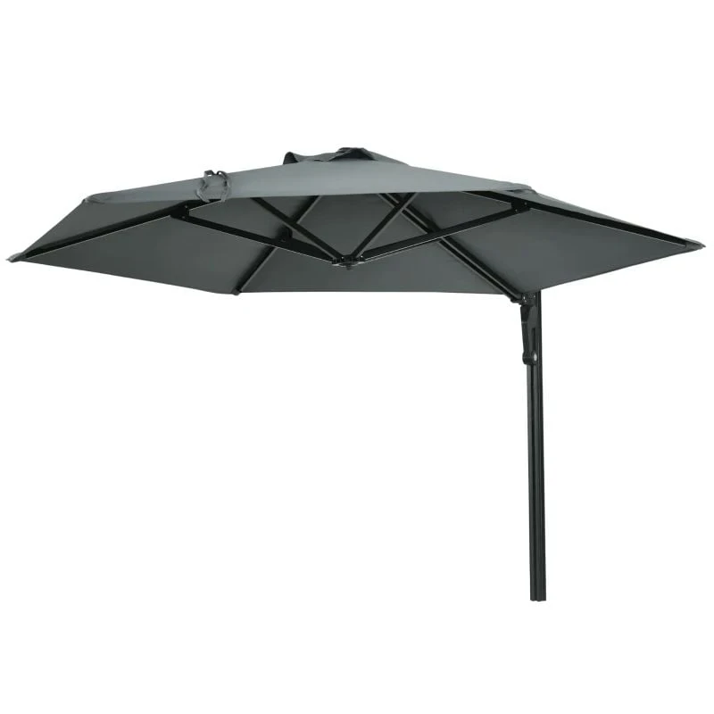 Outsunny Hand To Push Wall Mounted Parasol With 180° Rotatable Canopy - Grey - 84D-210V00GY - Image 2