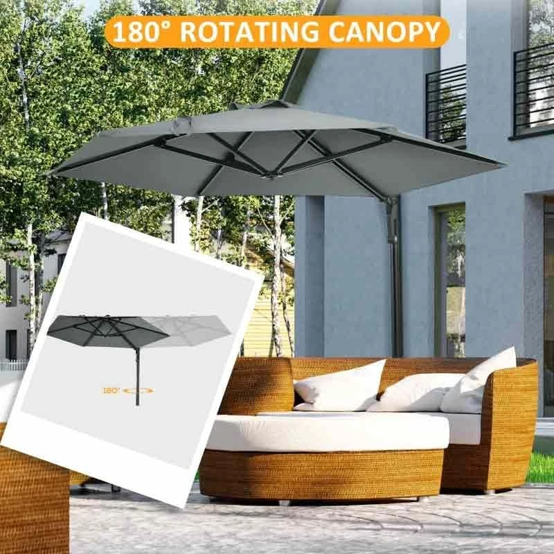 Outsunny Hand To Push Wall Mounted Parasol With 180° Rotatable Canopy - Grey - 84D-210V00GY - Image 8