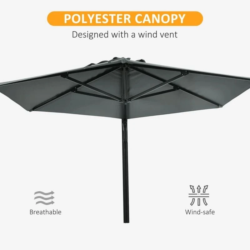 Outsunny Hand To Push Wall Mounted Parasol With 180° Rotatable Canopy - Grey - 84D-210V00GY - Image 6