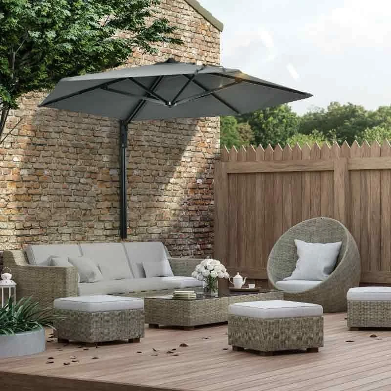 Outsunny Hand To Push Wall Mounted Parasol With 180° Rotatable Canopy - Grey - 84D-210V00GY