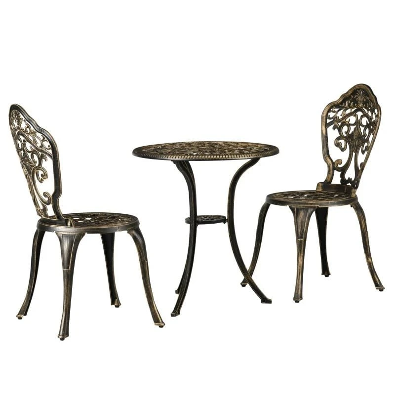 Outsunny 3 Piece Cast Aluminium Bistro Set With Parasol Hole - Bronze - 84G-042V00BN - Image 2